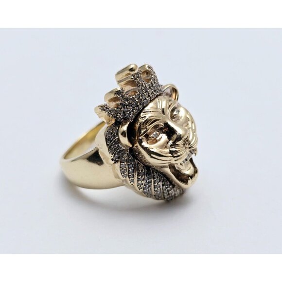 Unique 10K Solid Yellow Gold Designer Crown Lion Head Diamond Ring - Size 11.50 - Picture 11 of 15